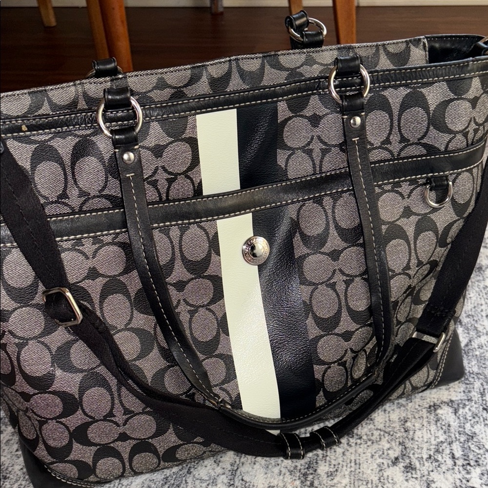 Coach Black and White Monogram Tote Bag